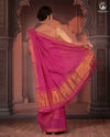 Bhadra - Elegant Magenta Pure Cotton Saree with Zari Border and Kalamkari Blouse Piece