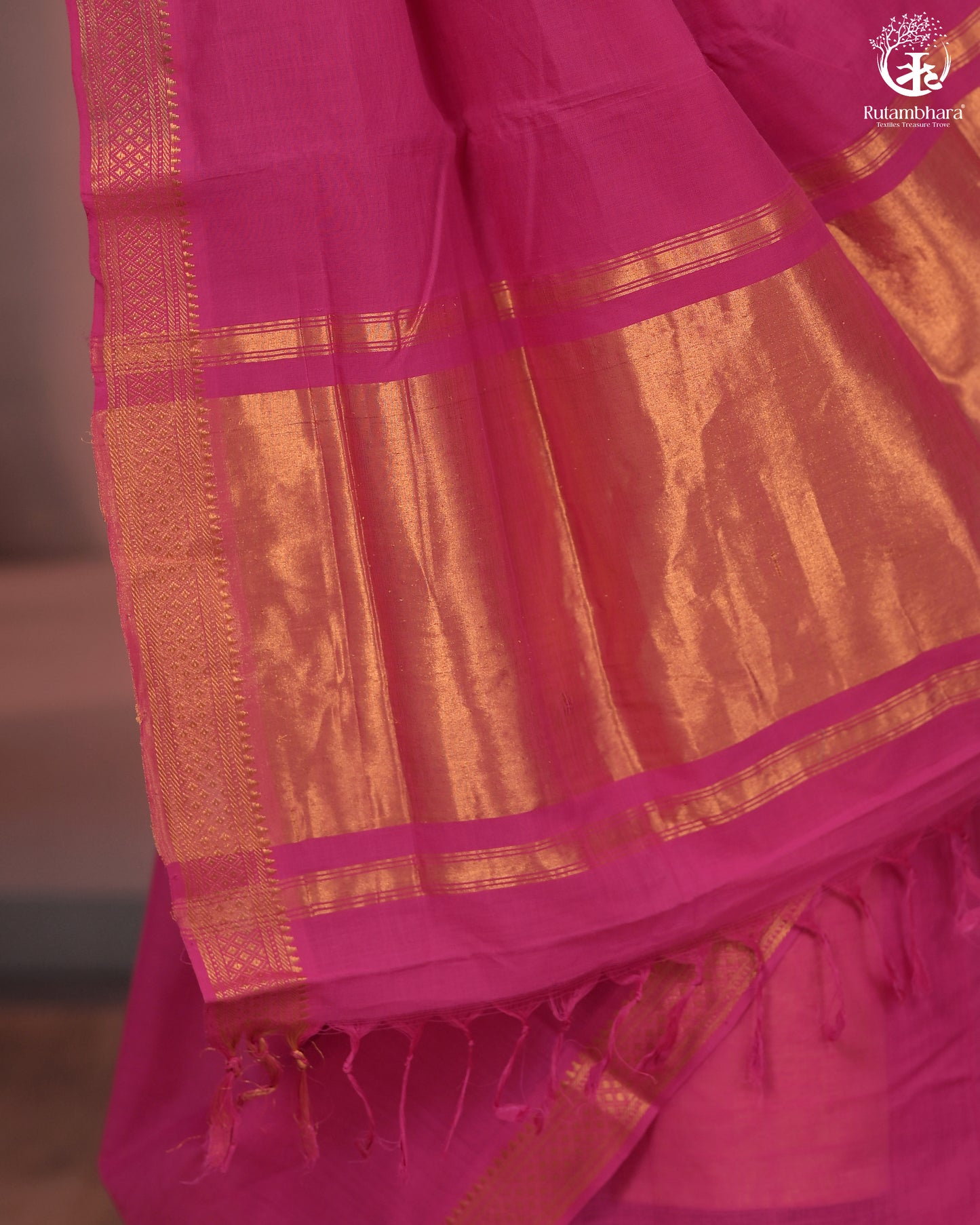 Bhadra - Elegant Magenta Pure Cotton Saree with Zari Border and Kalamkari Blouse Piece