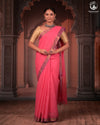 Bhadra - Elegant Pink Pure Cotton Saree with Zari Border and Kalamkari Blouse Piece