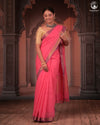 Bhadra - Elegant Pink Pure Cotton Saree with Zari Border and Kalamkari Blouse Piece