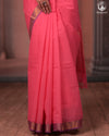 Bhadra - Elegant Pink Pure Cotton Saree with Zari Border and Kalamkari Blouse Piece