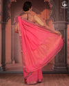 Bhadra - Elegant Pink Pure Cotton Saree with Zari Border and Kalamkari Blouse Piece