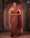 BHADRA - Artisanal Rose Gold Pure Cotton Saree with Gold Border and Kalamkari Blouse