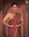 BHADRA - Artisanal Rose Gold Pure Cotton Saree with Gold Border and Kalamkari Blouse
