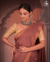 BHADRA - Artisanal Rose Gold Pure Cotton Saree with Gold Border and Kalamkari Blouse