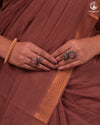 BHADRA - Artisanal Rose Gold Pure Cotton Saree with Gold Border and Kalamkari Blouse