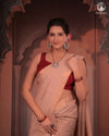 BHADRA -Elegant Beige Pure Cotton Saree with Gold Border And Kalamkari Blouse