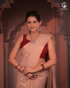 BHADRA -Elegant Beige Pure Cotton Saree with Gold Border And Kalamkari Blouse
