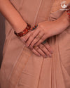BHADRA -Elegant Beige Pure Cotton Saree with Gold Border And Kalamkari Blouse