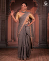 BHADRA - Elegant Grey Pure Cotton Saree with Zari Border And Kalamkari Blouse