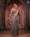 BHADRA - Elegant Grey Pure Cotton Saree with Zari Border And Kalamkari Blouse