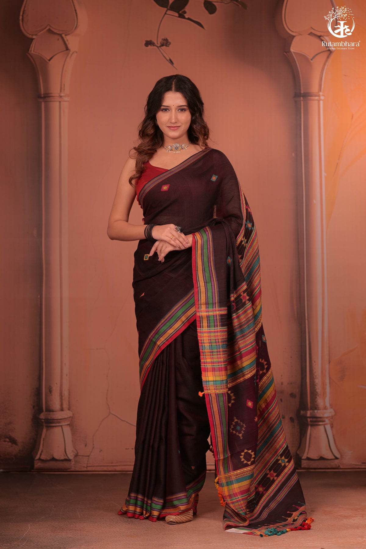 JESAAL - Threads of Tradition – Purple Kutchi Cotton Eri Silk Saree