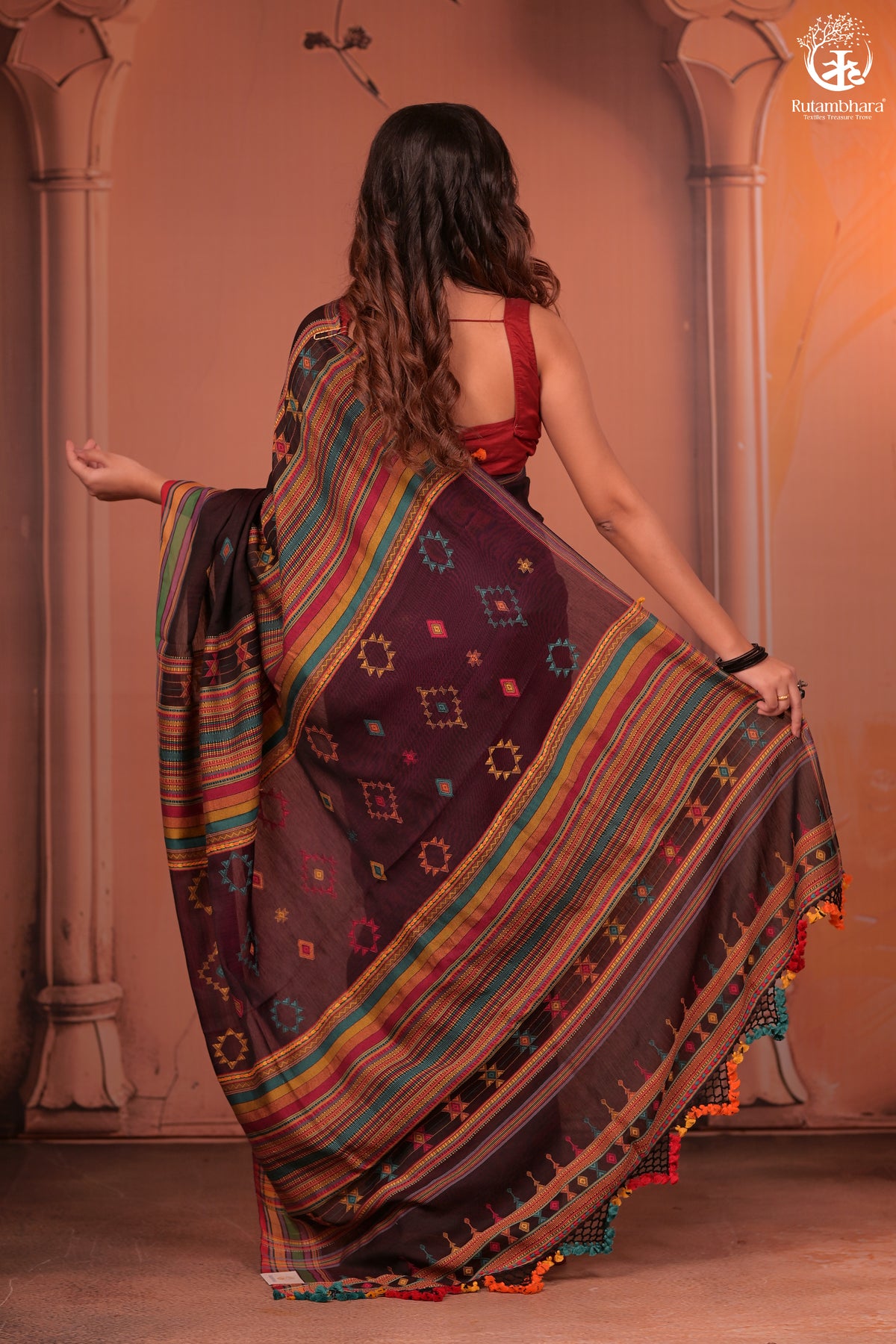 JESAAL - Threads of Tradition – Purple Kutchi Cotton Eri Silk Saree