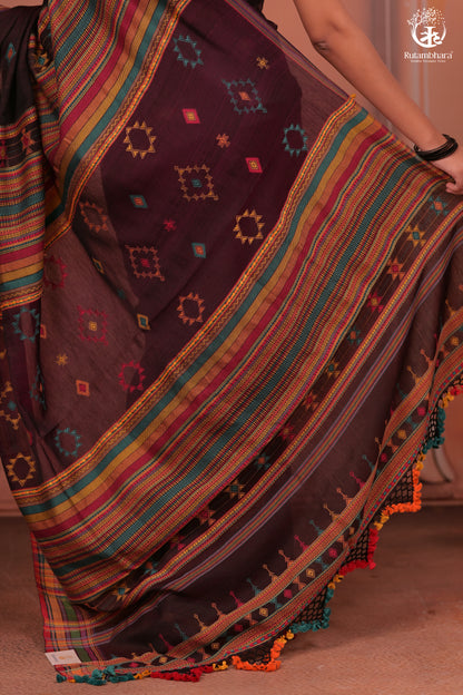 JESAAL - Threads of Tradition – Purple Kutchi Cotton Eari Silk Saree