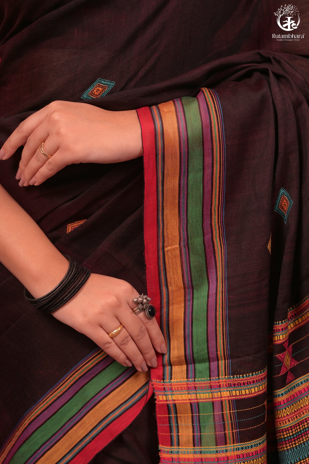 JESAAL - Threads of Tradition – Purple Kutchi Cotton Eri Silk Saree