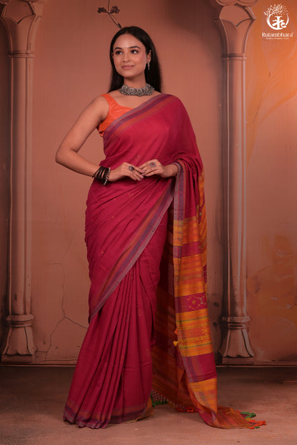JESAAL - Statement Tussar Cotton Saree with Multicolour Kutchi Border