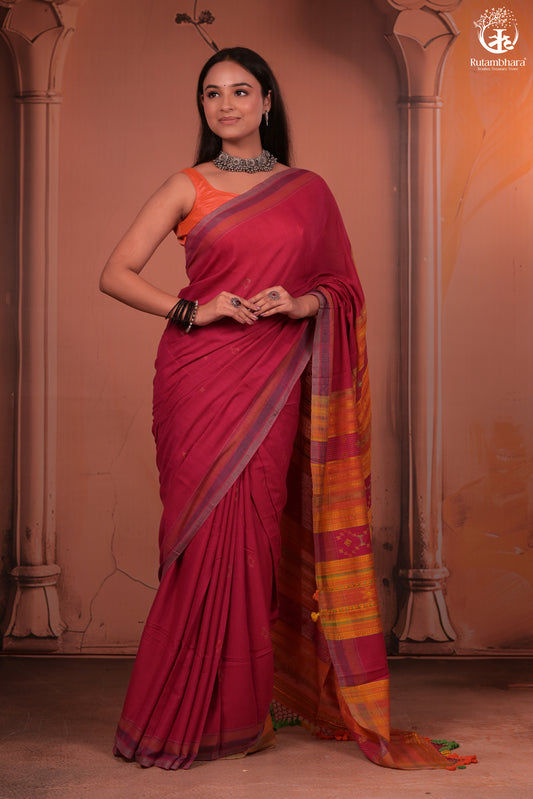 JESAAL - Statement Tussar Cotton Saree with Multicolour Kutchi Border