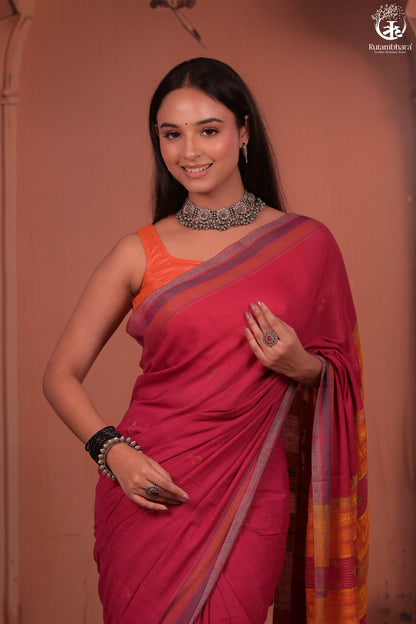 JESAAL - Statement Tussar Cotton Saree with Multicolour Kutchi Border