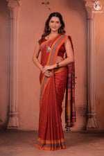 JESAAL - Classic Rust Kutchhi  Cotton Saree with Multicolor Pallu