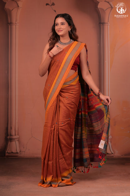 JESAAL - Artisanal Kutchhi Handwoven Cotton Saree with Colorful Pallu