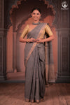 BHADRA - Elegant Grey Pure Cotton Saree with Zari Border And Kalamkari Blouse