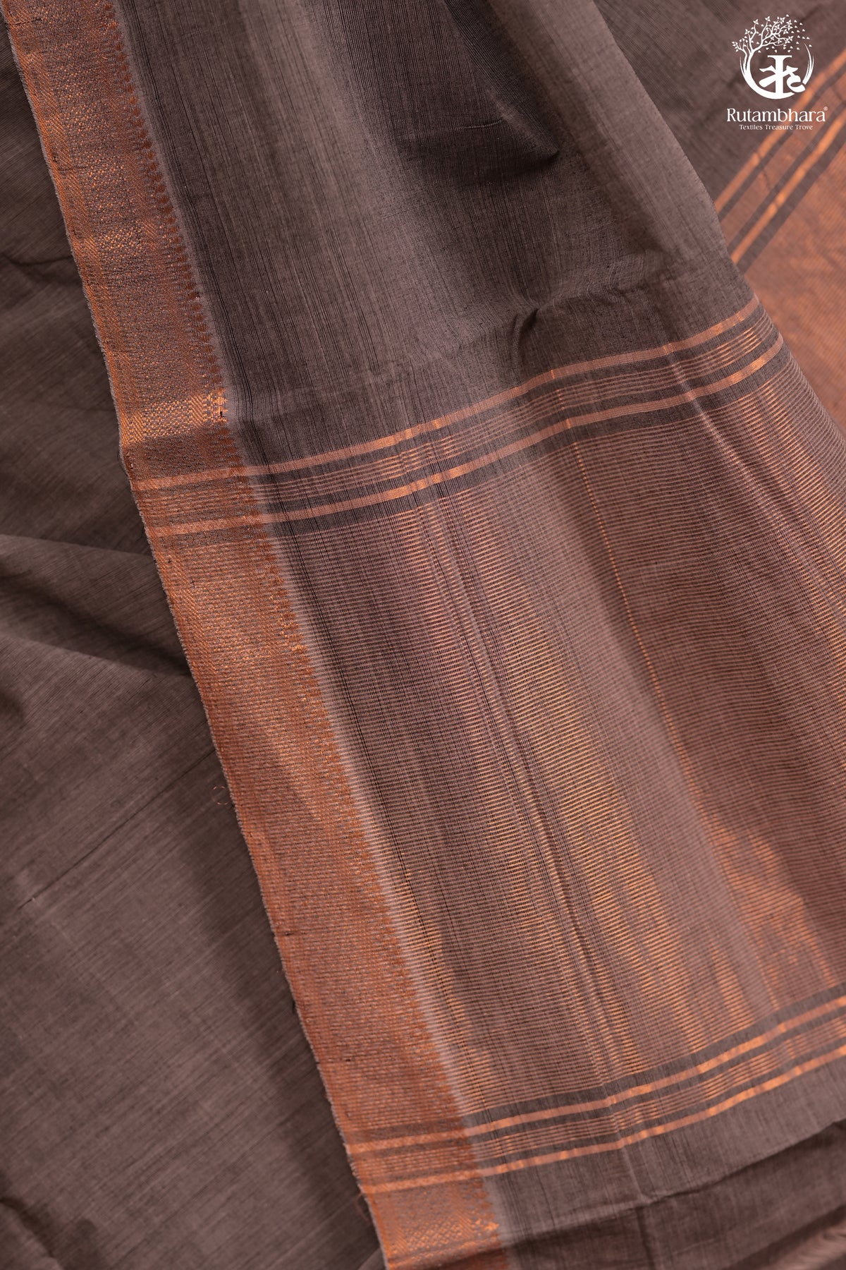 BHADRA - Elegant Grey Pure Cotton Saree with Zari Border And Kalamkari Blouse