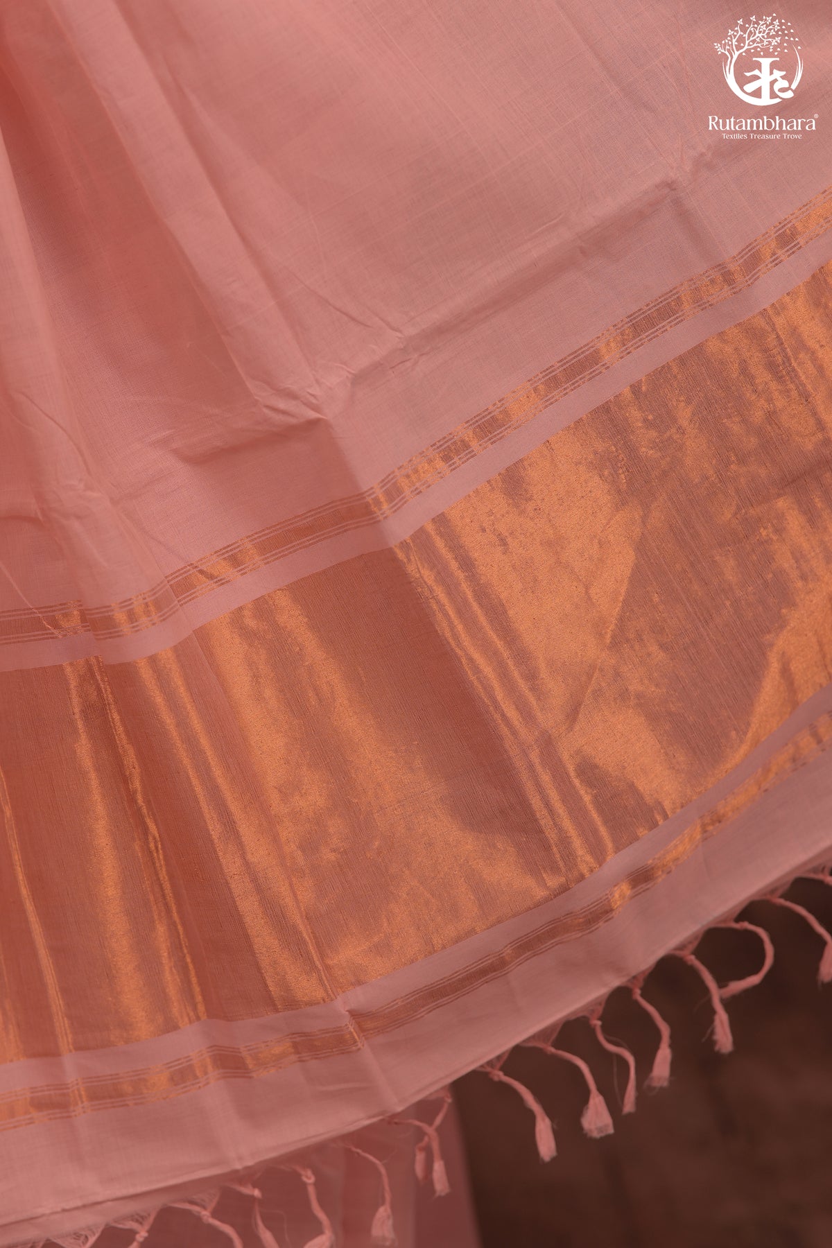 BHADRA - Elegant Blush Pink Pure Cotton Saree with Gold Border and Kalamkari Blouse