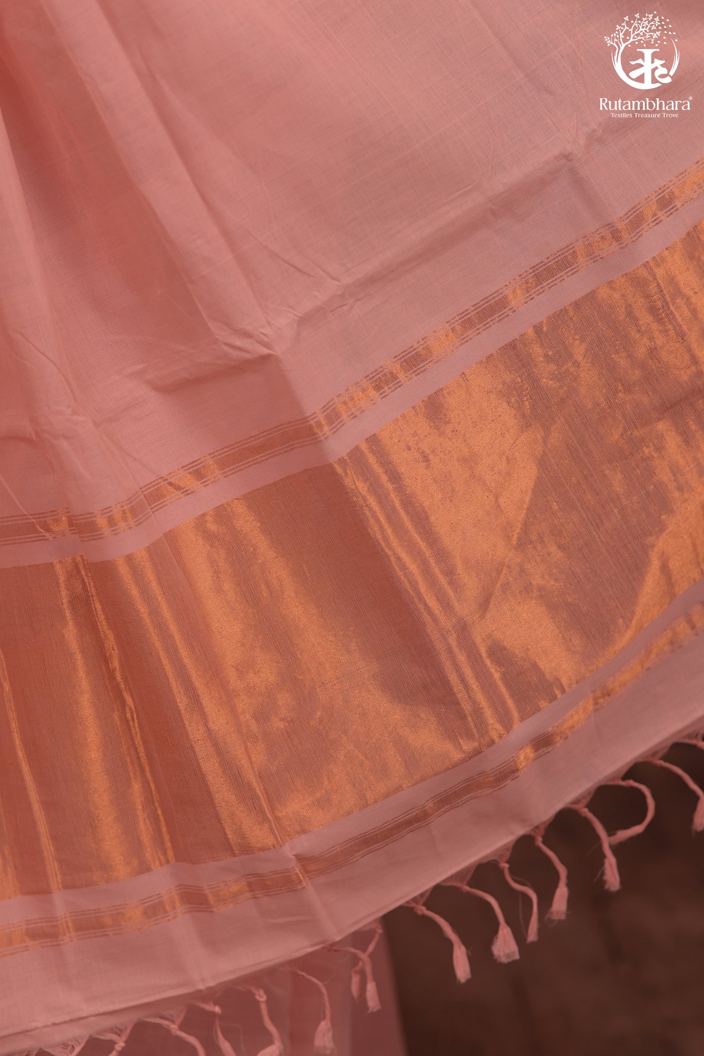 BHADRA - Elegant Blush Pink Pure Cotton Saree with Gold Border and Kalamkari Blouse