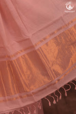 BHADRA - Elegant Blush Pink Pure Cotton Saree with Gold Border and Kalamkari Blouse-RUTAMBHARA-RUTAMBHARA