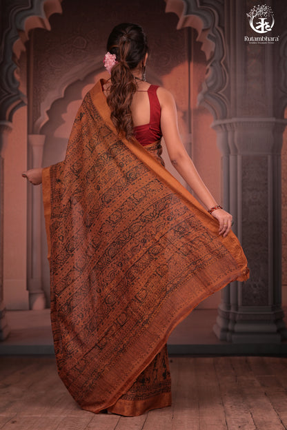 Siyahi -Earthy Elegance – Mustard Mangalagiri Cotton Saree with Gold Accents