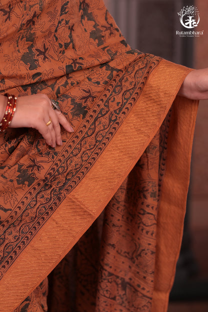 Siyahi -Earthy Elegance – Mustard Mangalagiri Cotton Saree with Gold Accents
