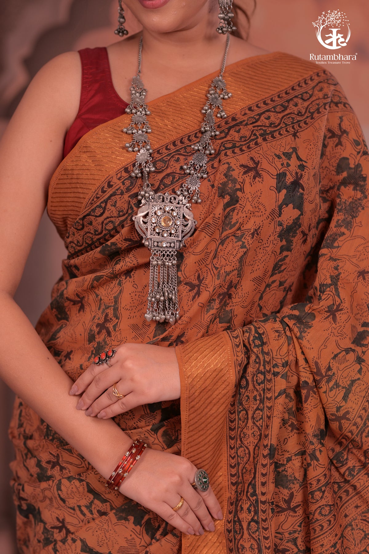 SIYAHI - Earthy Elegance in Mustard hues Cotton Saree with Gold Accents