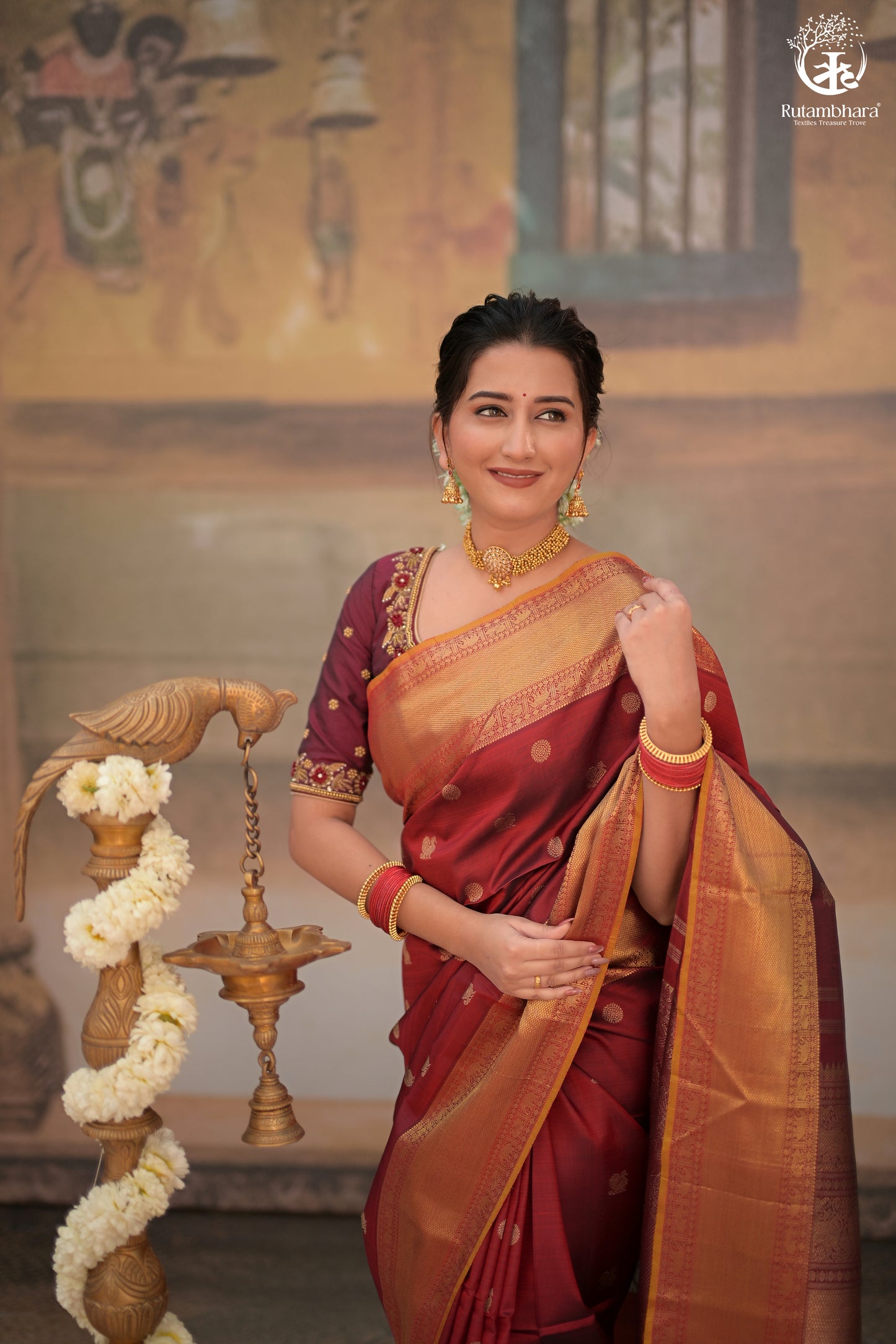 Eevara Reddish Maroon Kancheevaram Heirloom Silk Saree