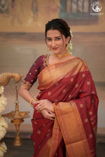 Eevara Reddish Maroon Kancheevaram Heirloom Silk Saree-Rutambhara-Brown-RUTAMBHARA