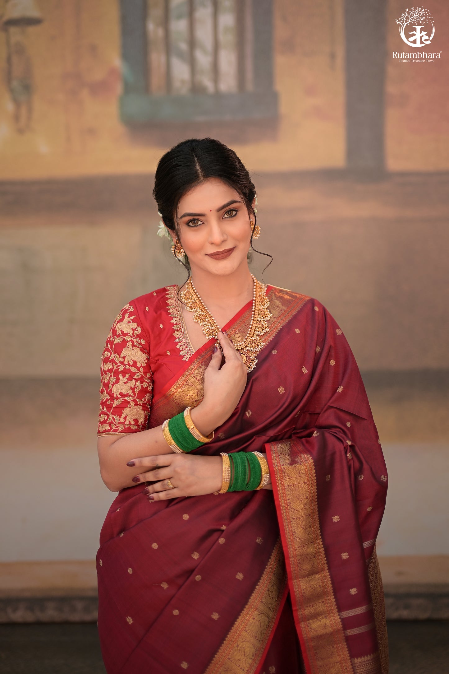 Eevara Burgundy Maroon Kancheevaram Heirloom Silk Saree