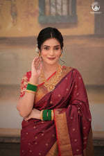 Eevara Burgundy Maroon Kancheevaram Heirloom Silk Saree-Rutambhara-Brown-RUTAMBHARA