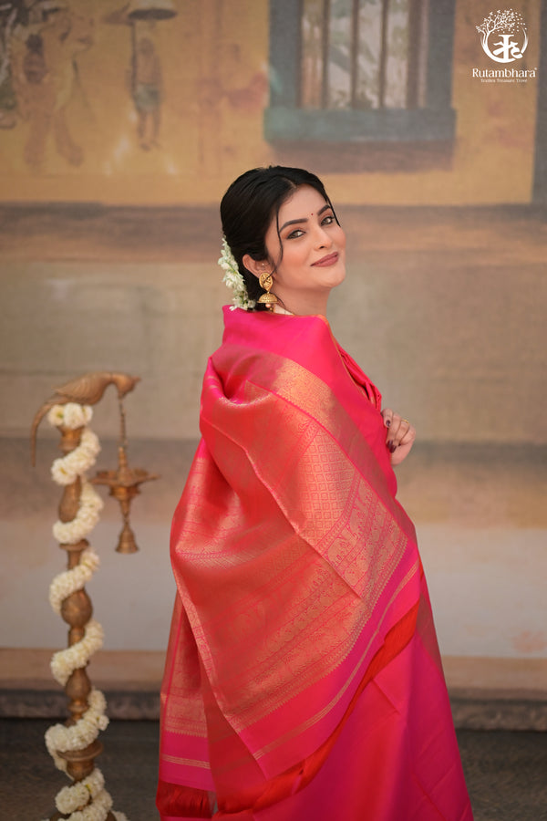 Eevara Pink Kancheevaram Heirloom Silk Saree-Rutambhara-Pink-RUTAMBHARA