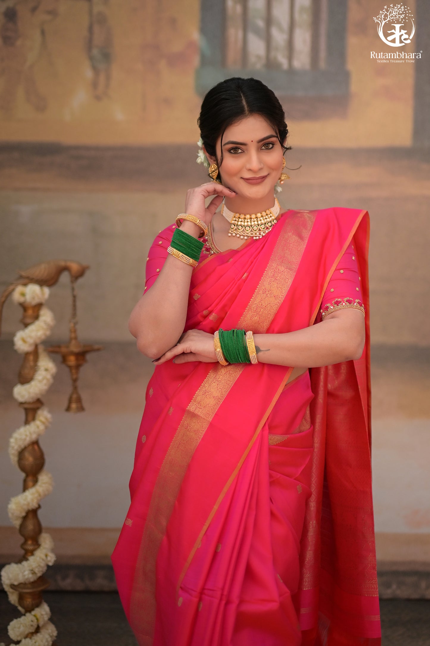 Eevara Pink Kancheevaram Heirloom Silk Saree