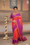 Eevara Orange Purple Kancheevaram Heirloom Silk Saree