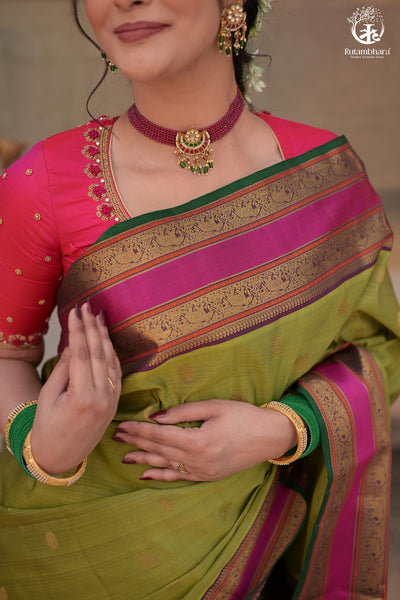 Eevara Pista Green Kancheevaram Heirloom Silk Saree-Rutambhara-Green-RUTAMBHARA