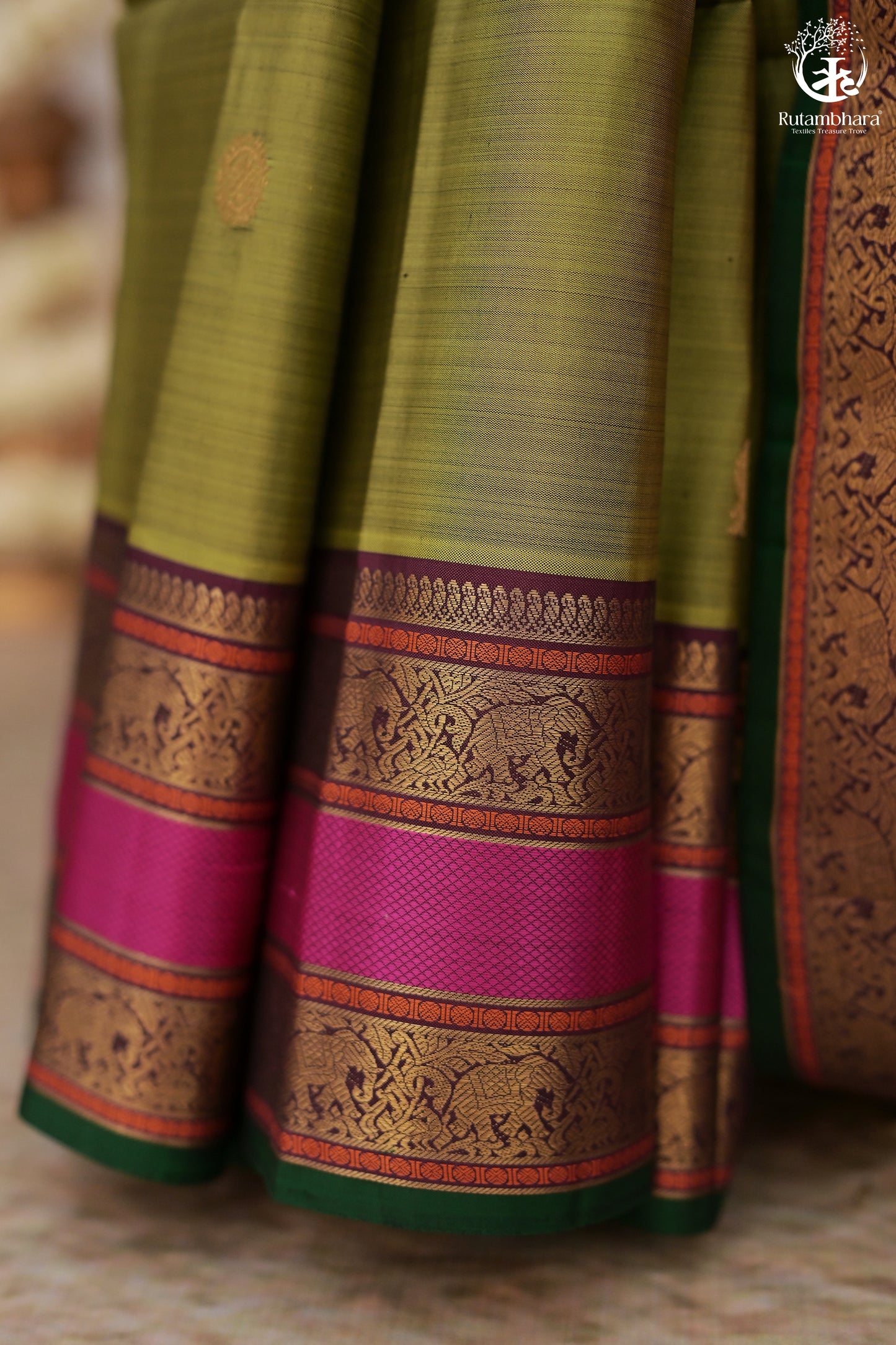 Eevara Pista Green Kancheevaram Heirloom Silk Saree