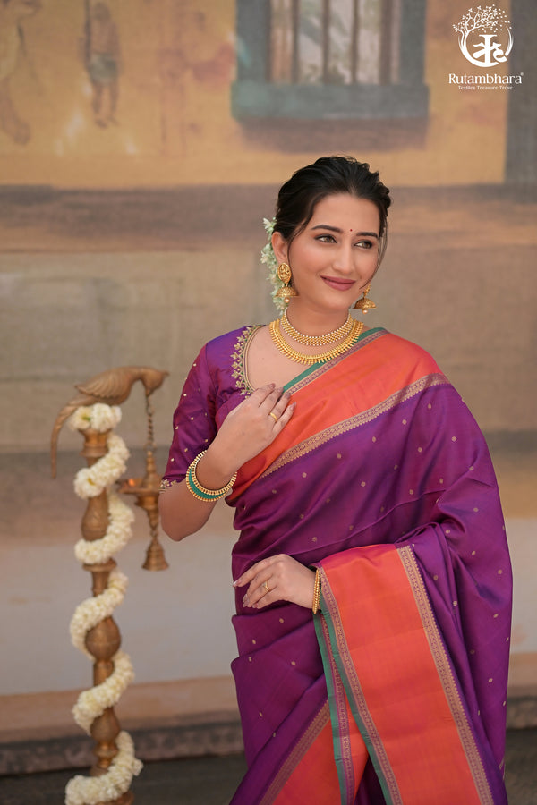 Eevara Royal Purple Kancheevaram Heirloom Silk Saree-Rutambhara-Purple-RUTAMBHARA