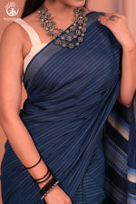 JESAAL - Handcrafted Indigo Cotton-Bamboo Saree with Kutchi Weave