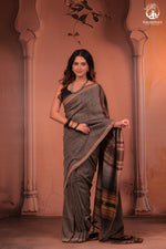 JESAAL - Elegant Grey Cotton By Katiya Silk Saree With Traditional Kutchhi Weave