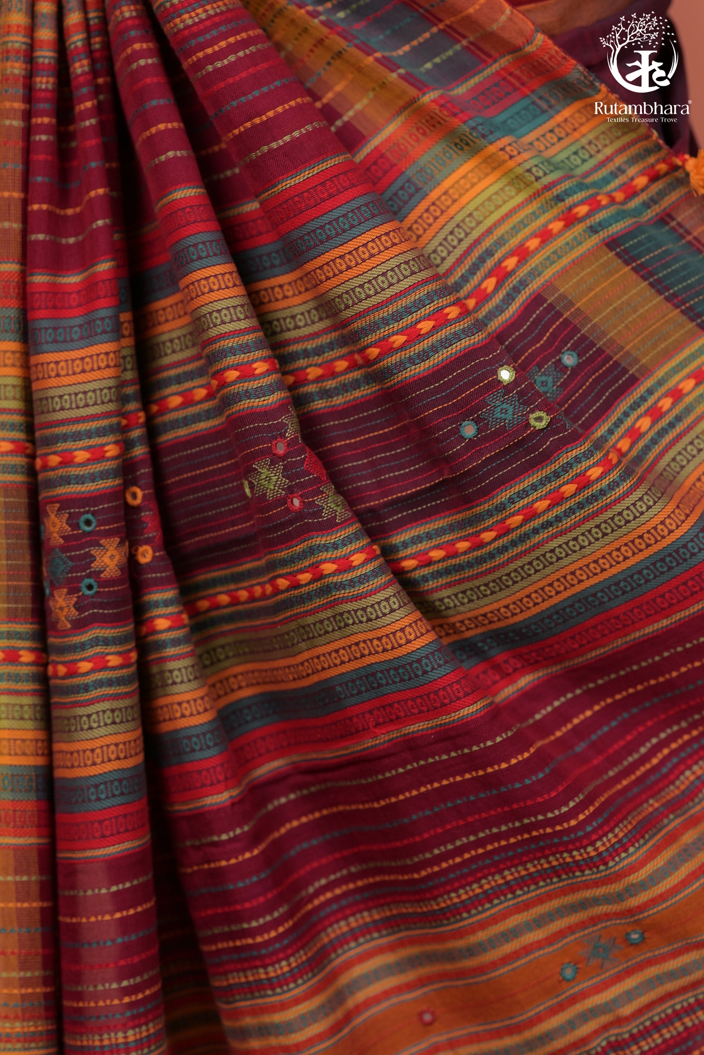 JESAAL - Wine Purple Handloom Cotton Saree with Kutchi Weave Pallu