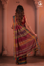 JESAAL - Wine Purple Handloom Cotton Saree with Kutchi Weave Pallu-RUTAMBHARA-RUTAMBHARA
