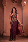 JESAAL - Wine Purple Handloom Cotton Saree with Kutchi Weave Pallu