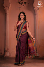JESAAL - Wine Purple Handloom Cotton Saree with Kutchi Weave Pallu-RUTAMBHARA-RUTAMBHARA