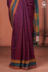 JESAAL - Elegant Handloom Cotton Saree In Plumb With Vibrant Kutchhi Pallu.