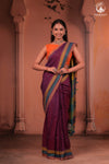 JESAAL - Elegant Handloom Cotton Saree In Plumb With Vibrant Kutchhi Pallu.